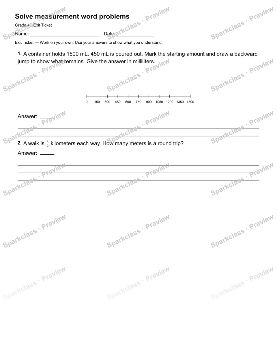 Solve measurement word problems — Exit Ticket — page 2