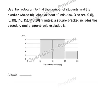 Construct and interpret equal-width histograms — Grade 6 problem preview