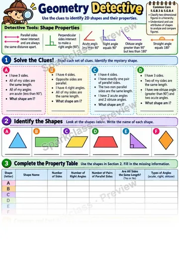 Geometry Detective · Shape Properties — Grade 5 worksheet preview