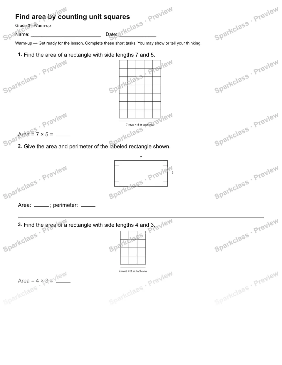 Find area by counting unit squares — Warm-up — page 2