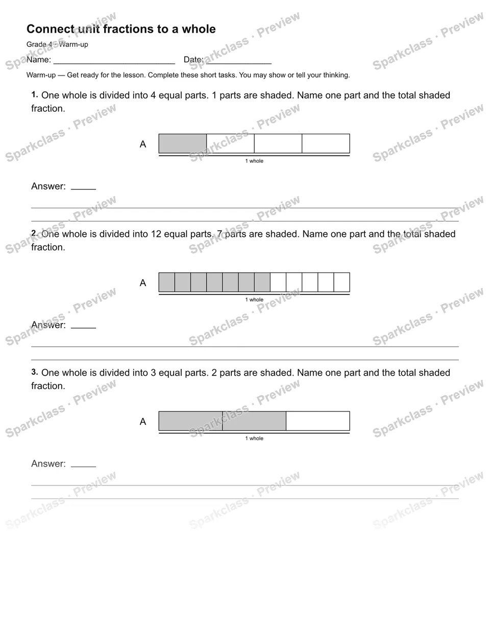 Connect unit fractions to a whole — Warm-up — page 2