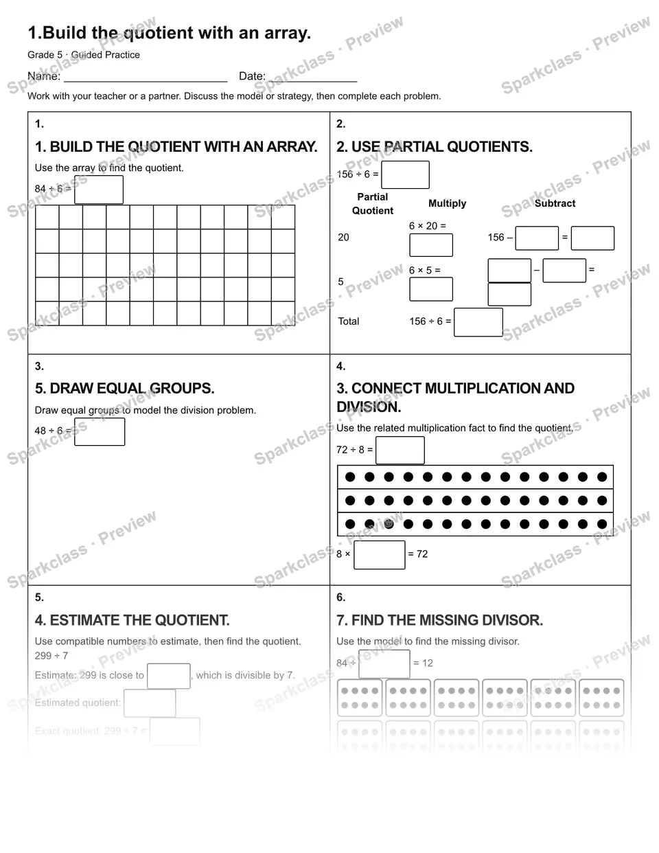 1.Build the quotient with an array. — Guided Practice — page 1