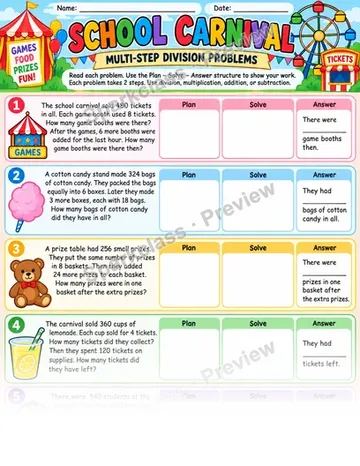 Multi-Step Division Problems — Grade 4 worksheet preview