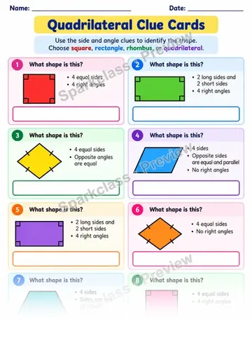 2.G.A.1 · Quadrilateral Clue Cards — Grade 2 worksheet preview