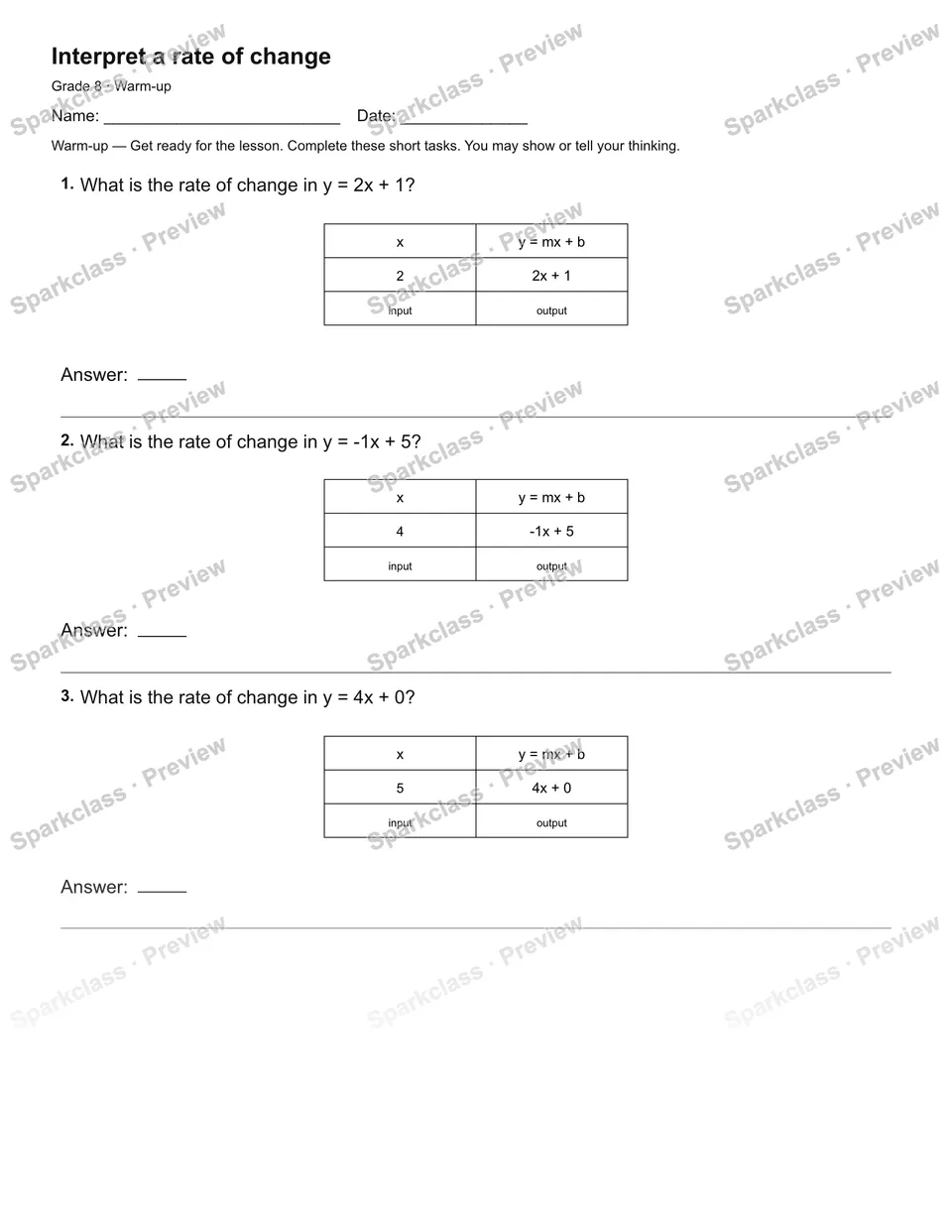 Interpret a rate of change — Warm-up — page 2