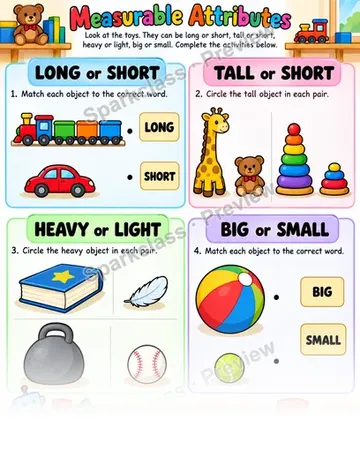 Measurable Attributes · Toy Room — Kindergarten worksheet preview