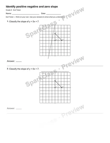Identify positive negative and zero slope — Exit Ticket — Grade 8 worksheet preview