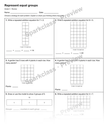 Represent equal groups — Review — Grade 3 worksheet preview