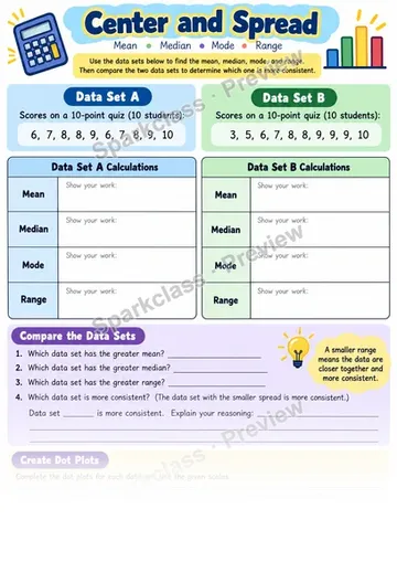 Center and Spread — Grade 6 worksheet preview