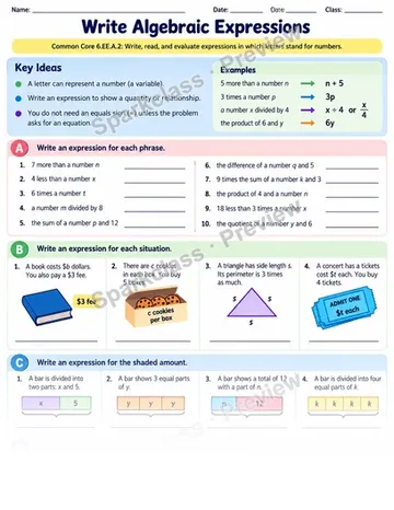 Write Expressions — Grade 6 worksheet preview