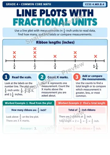 Knowledge Guide · Line Plots with Fractional Units — Grade 4 worksheet preview