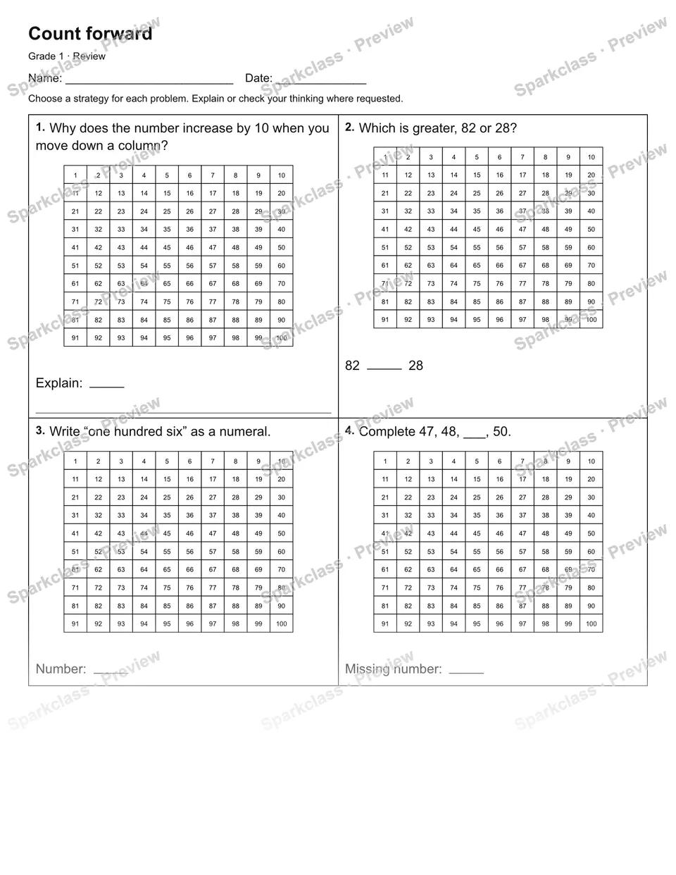 Count forward — Review — page 1