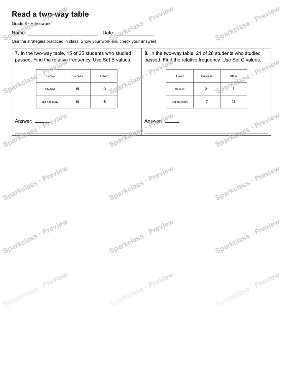 Read a two-way table — Homework — page 2