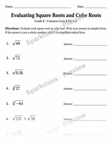 8.EE.A.2 · Variant 2 — Grade 8 worksheet preview