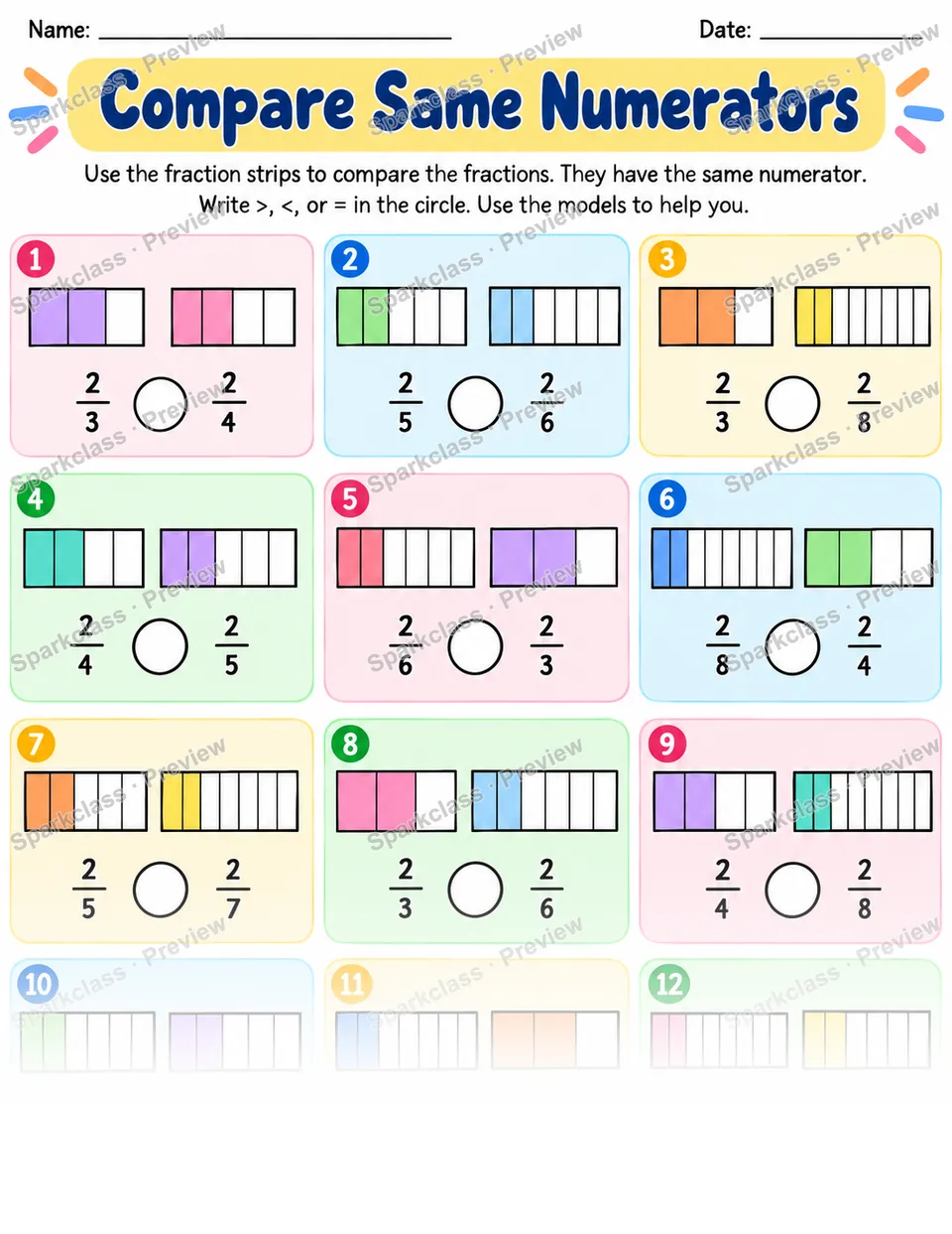 Same Numerator Compare — page 1