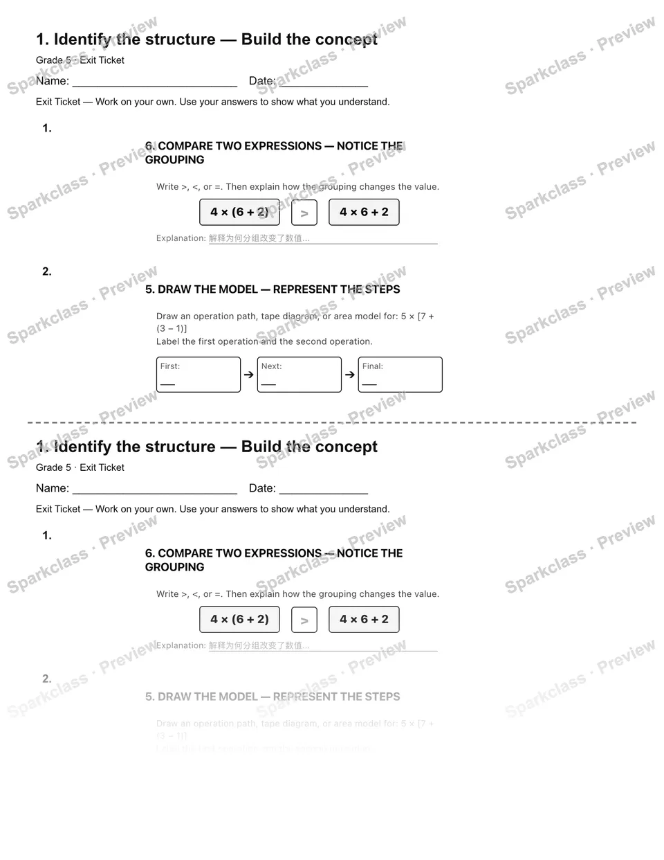 1. Identify the structure — Build the concept — Exit Ticket — page 1