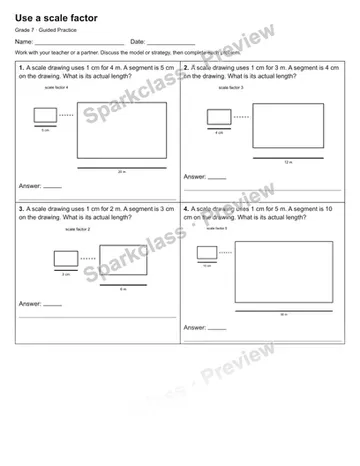 Use a scale factor — Guided Practice — Grade 7 worksheet preview