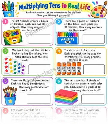 Multiply Tens Word Problems — Grade 3 worksheet preview
