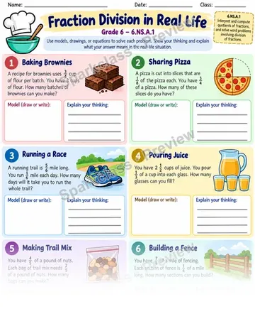 Fraction Word Problems — Grade 6 worksheet preview