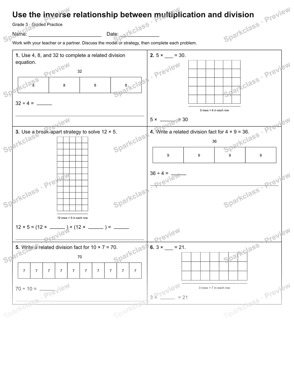 Use the inverse relationship between multiplication and division — Guided Practice — page 1