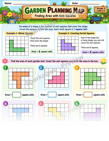 Count Unit Squares · Garden — Grade 3 worksheet preview
