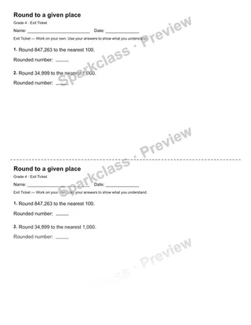 Round to a given place — Exit Ticket — Grade 4 worksheet preview
