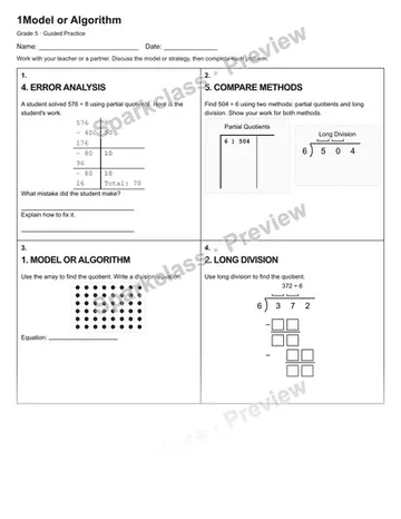 1Model or Algorithm — Guided Practice — Grade 5 worksheet preview
