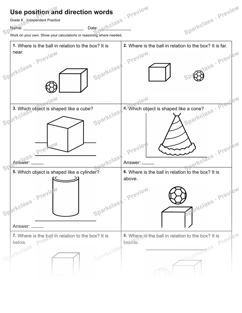 Use position and direction words — Independent Practice — page 1
