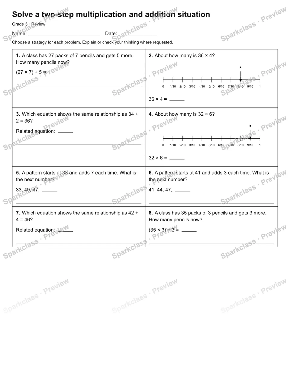 Solve a two-step multiplication and addition situation — Review — page 1