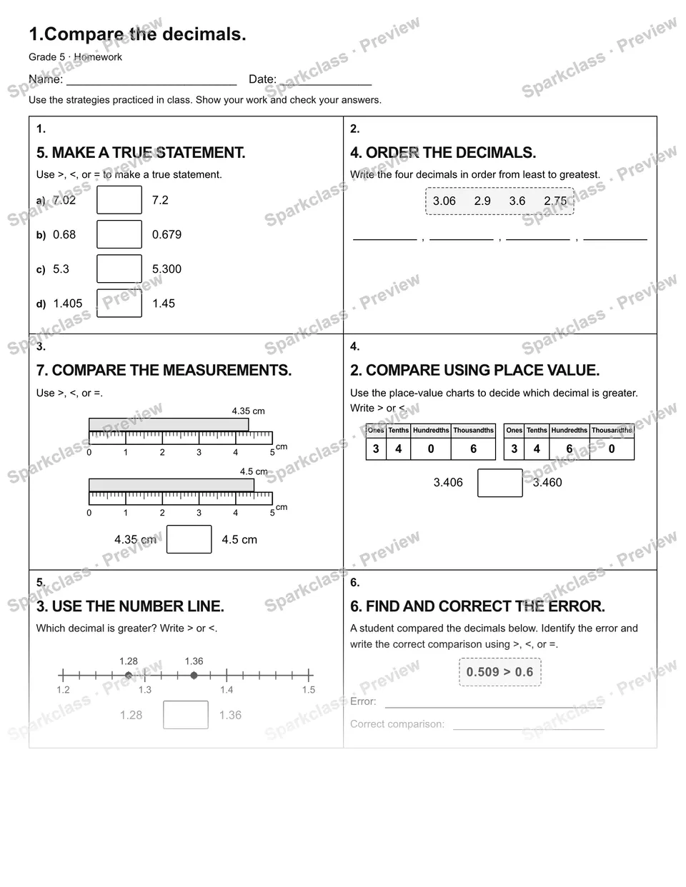 1.Compare the decimals. — Homework — page 1