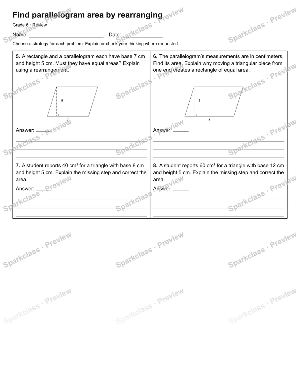 Find parallelogram area by rearranging — Review — page 2