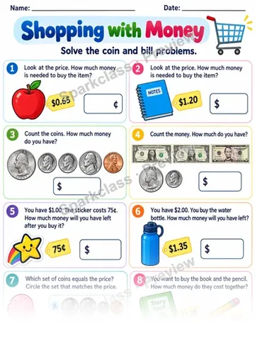 2.MD.C.8 · Money Review — Grade 2 worksheet preview