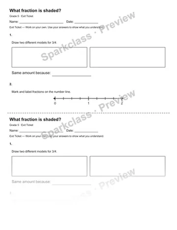 What fraction is shaded? — Exit Ticket — Grade 5 worksheet preview