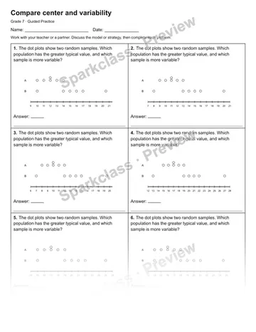 Compare center and variability — Guided Practice — Grade 7 worksheet preview