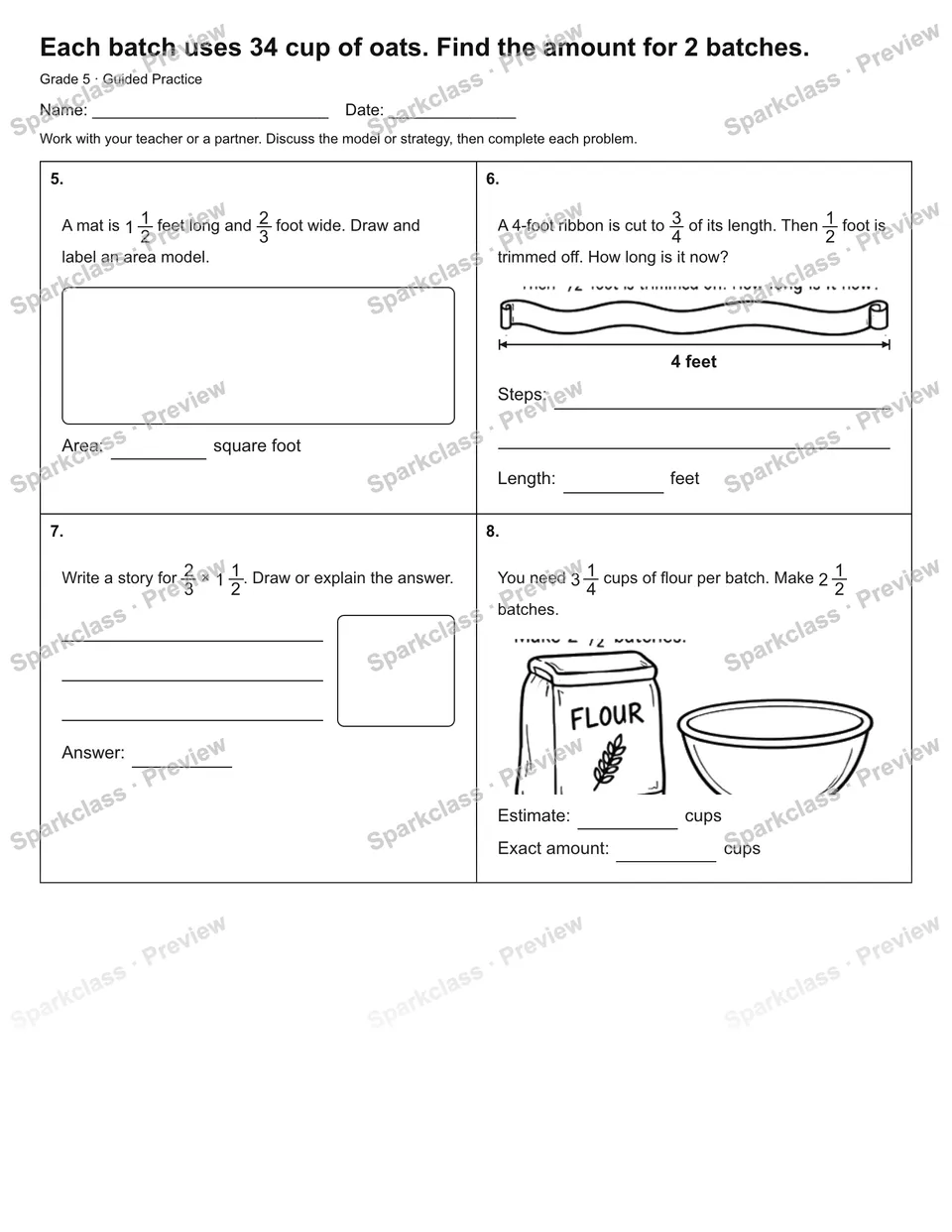 Each batch uses 34 cup of oats. Find the amount for 2 batches. — Guided Practice — page 2