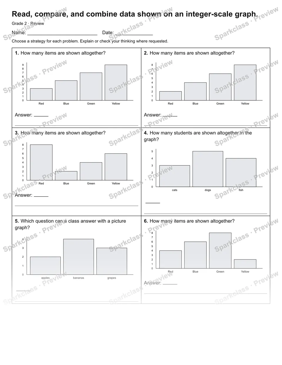 Read, compare, and combine data shown on an integer-scale graph. — Review — page 1
