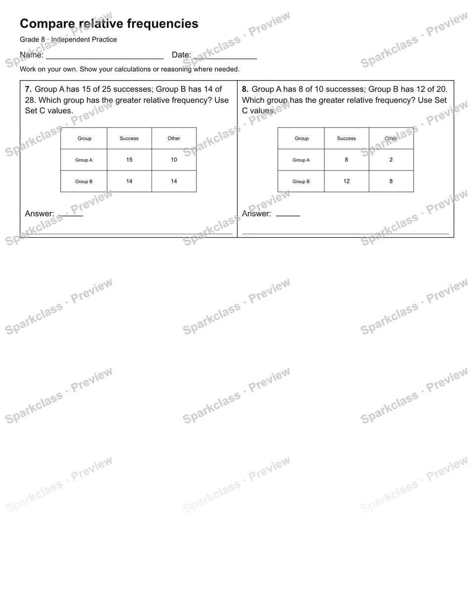 Compare relative frequencies — Independent Practice — page 2