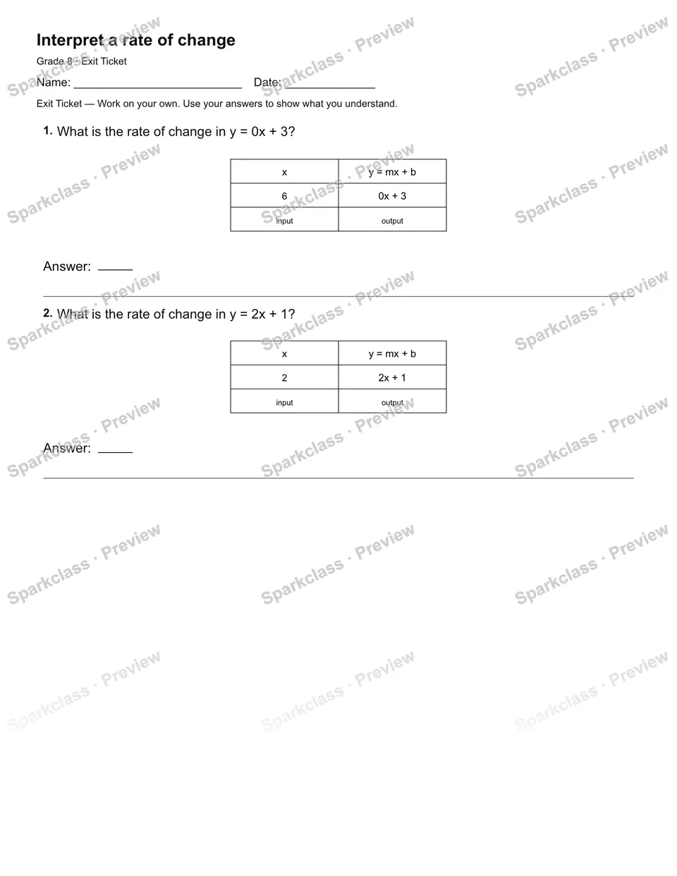 Interpret a rate of change — Exit Ticket — page 2
