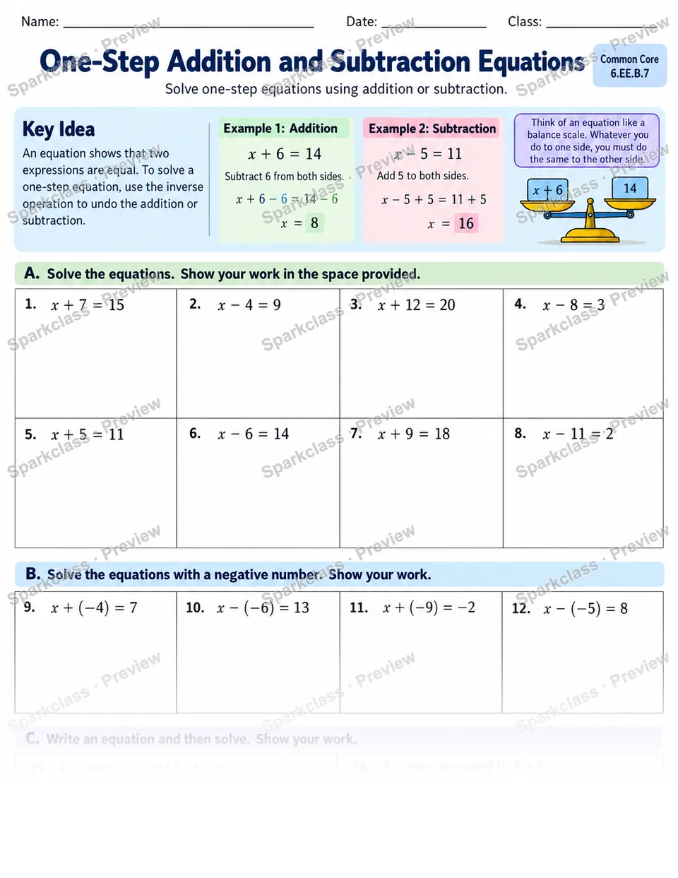 One Step Add Subtract — page 1