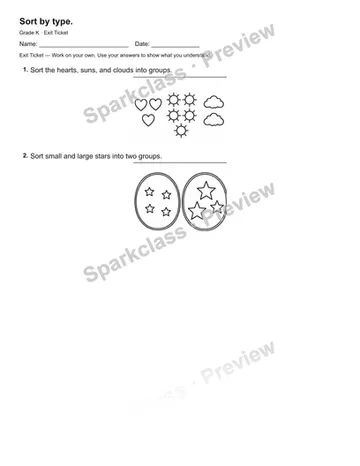 Sort by type. — Exit Ticket — Kindergarten worksheet preview