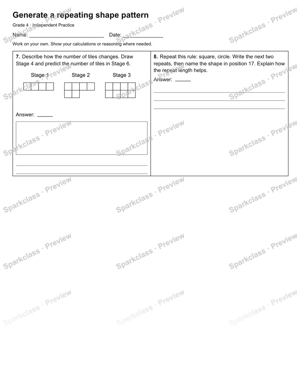Generate a repeating shape pattern — Independent Practice — page 2