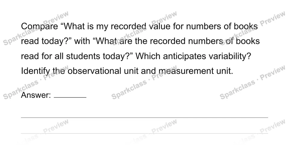 Recognize statistical questions, observations and units — page 1