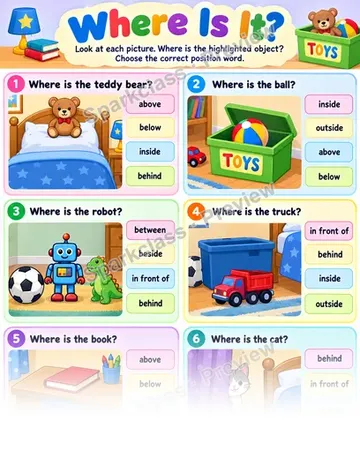 Where Is It? · Position Words — Kindergarten worksheet preview