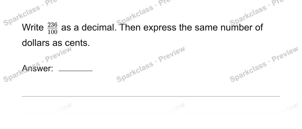 Write hundredths as decimals — page 1