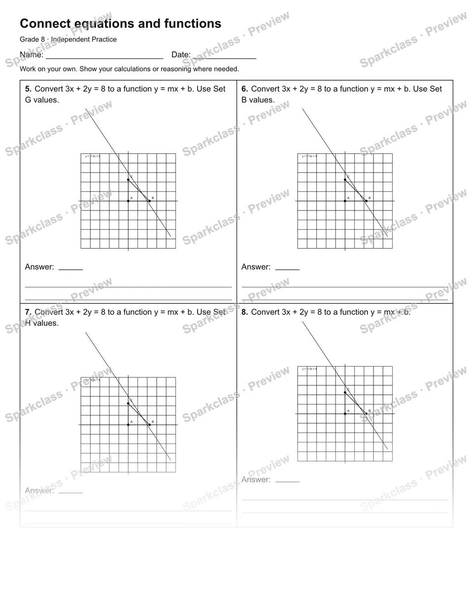 Connect equations and functions — Independent Practice — page 2