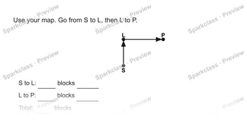 Use your map. Go from S to L, then L to P. S L P S to L: blocks L to P: blocks Total: blocks — Grade 5 problem preview