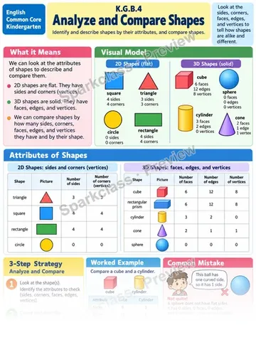 Knowledge Guide · Analyze and Compare Shapes — Kindergarten worksheet preview