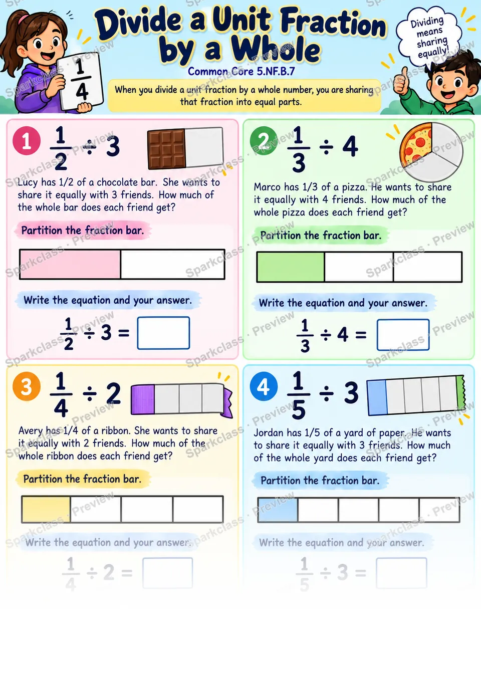 Divide a Unit Fraction by a Whole Number — page 1