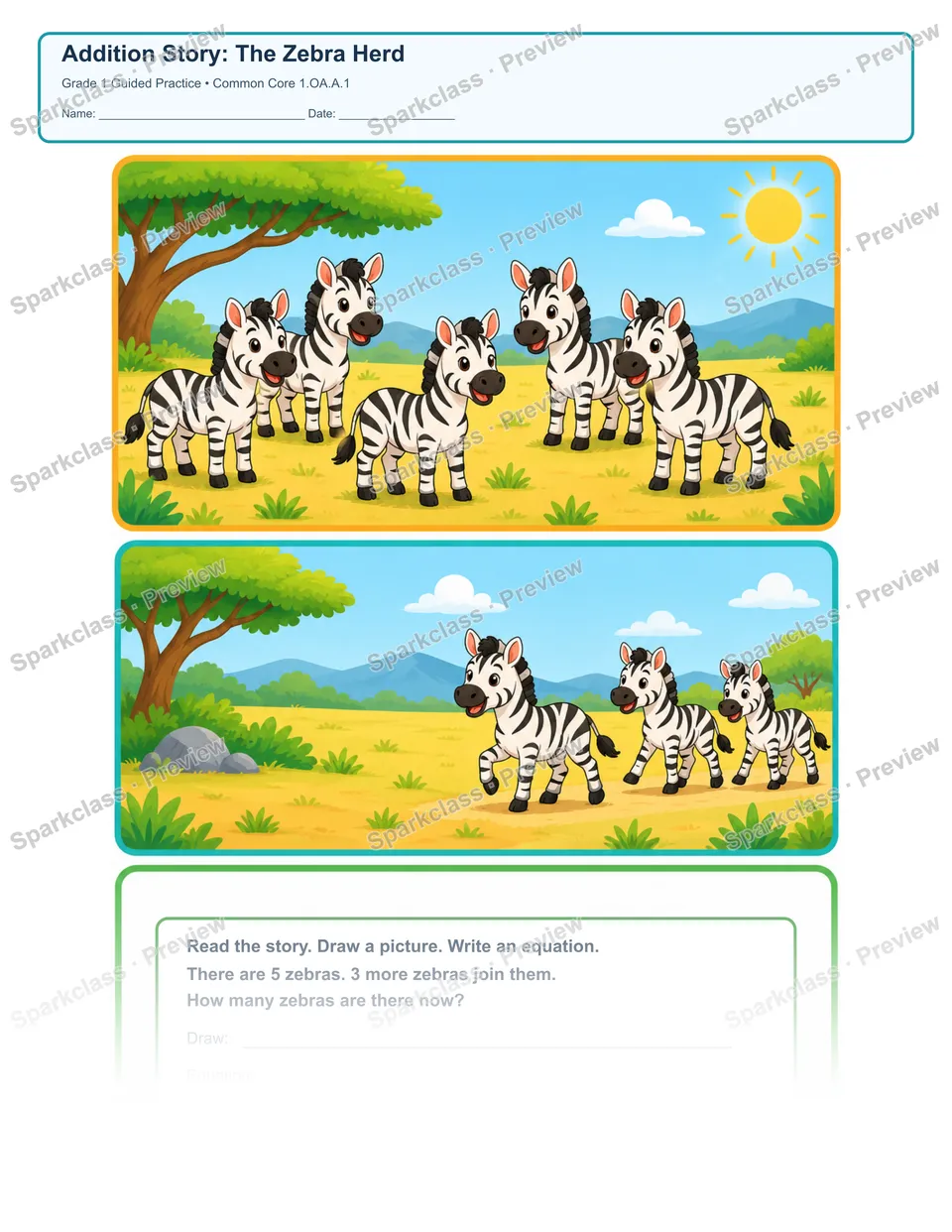 Addition Story: The Zebra Herd — page 1