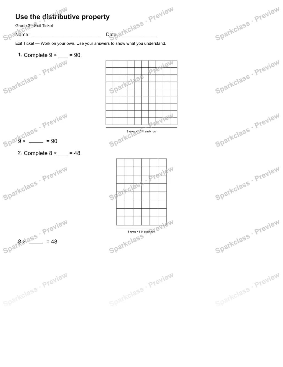 Use the distributive property — Exit Ticket — page 2